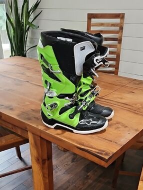 Alpinestars Neon Green and Black Motocross Boots Kawasaki Geeen Sz 12 EUC.